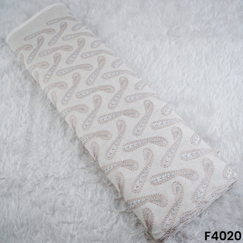 Thread Embroidered Pure Linen Cotton Fabric- F4020